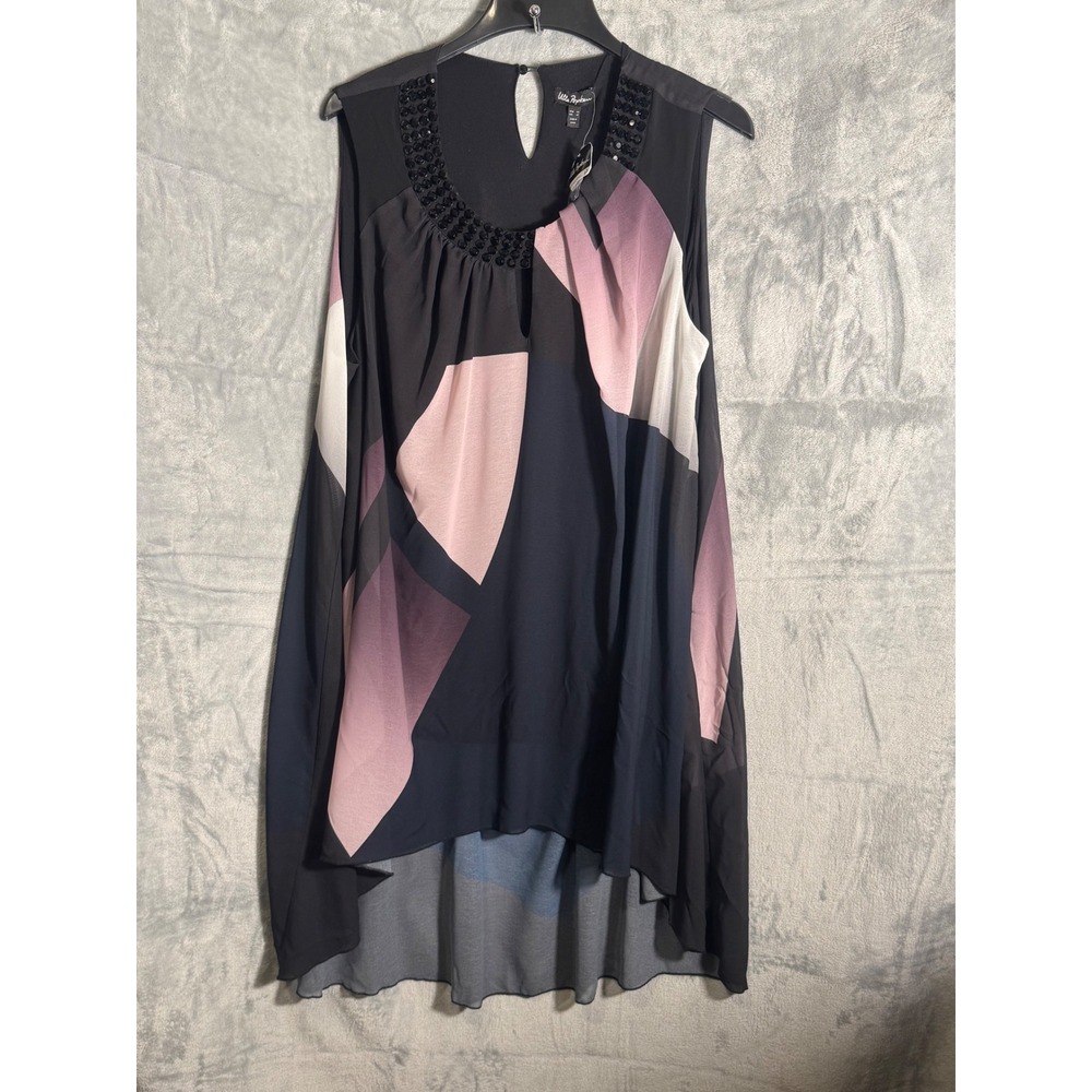 Ulla Popken Print Sleeveless Neck Tunic Top Plus Size 22 NEW art to wear
